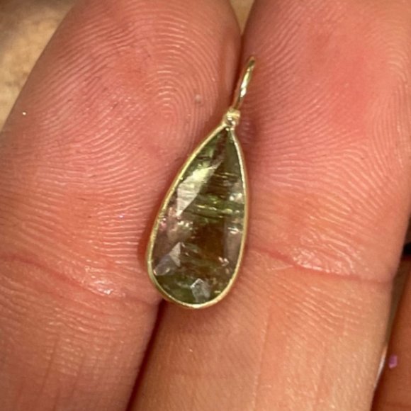 2CT Natural Pink Green Watermelon Tourmaline Pear Shape in Solid 14K Yellow Gold - Picture 4 of 8